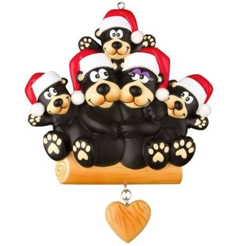 Black Bear Family of 5 Personalized Ornament