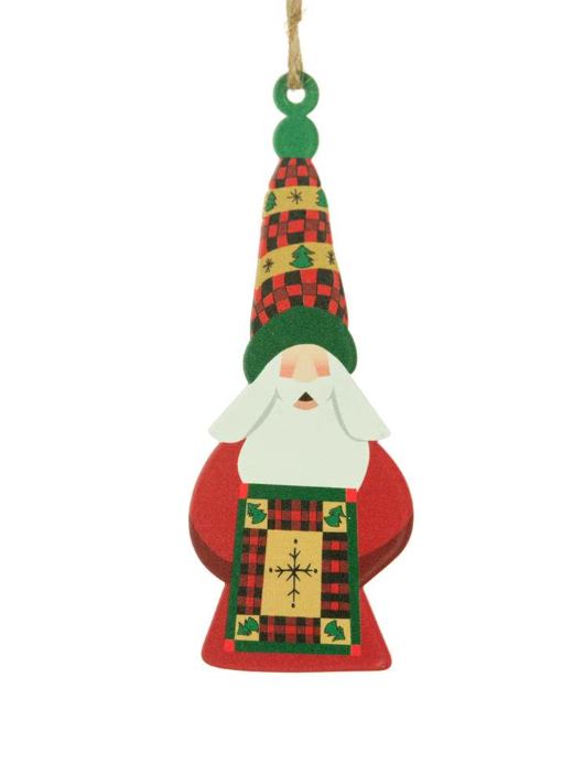 DF Tartan Quilt Tall Hat Santa Ornament
