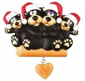 Black Bear Family of 4 Personalized Ornament