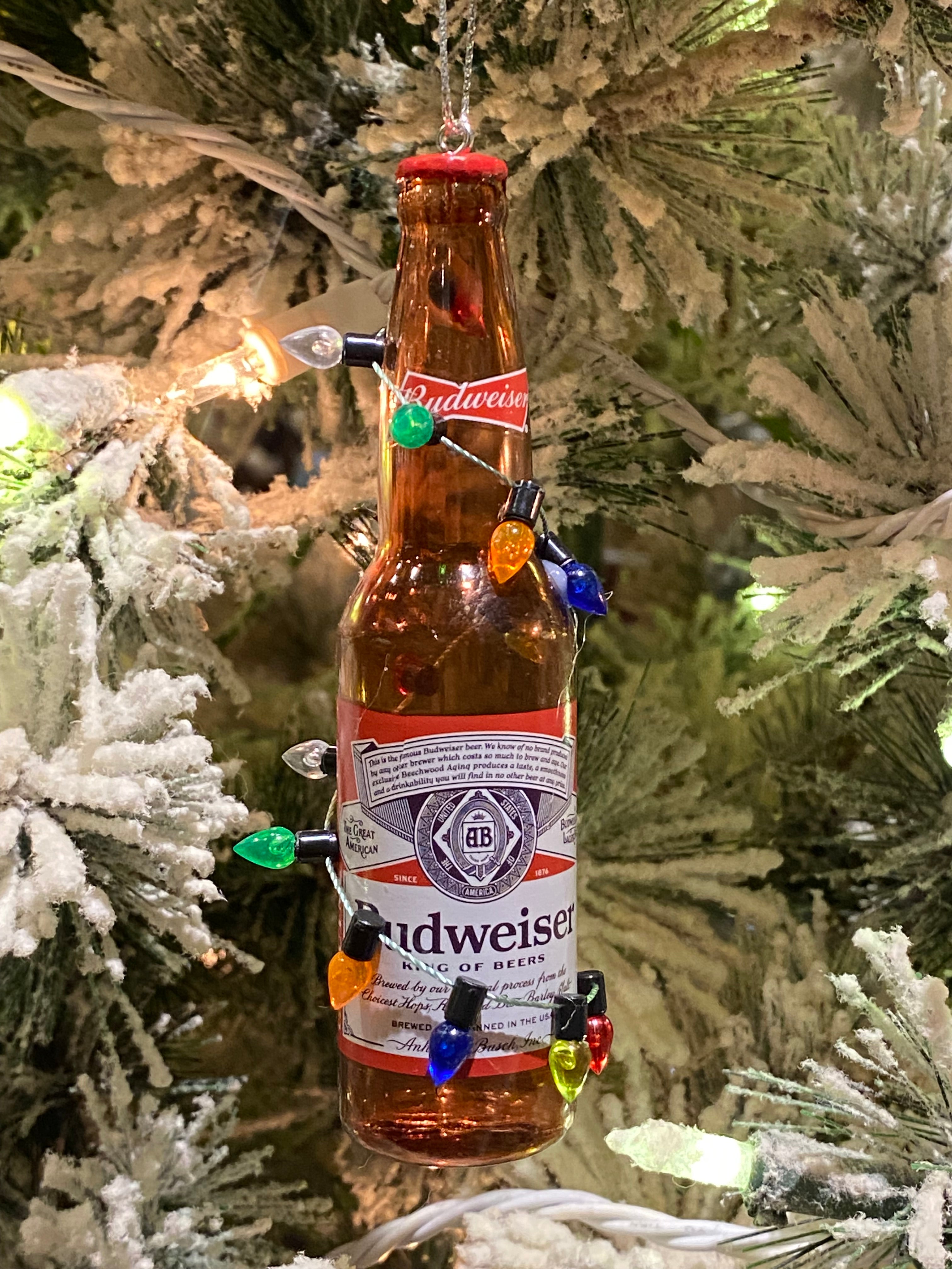 Budweiser Bottle with Bulb Ornaments