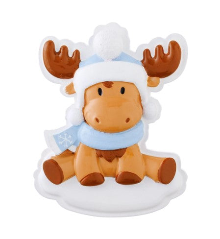 Moose Baby (Blue) Personalized Christmas Ornament