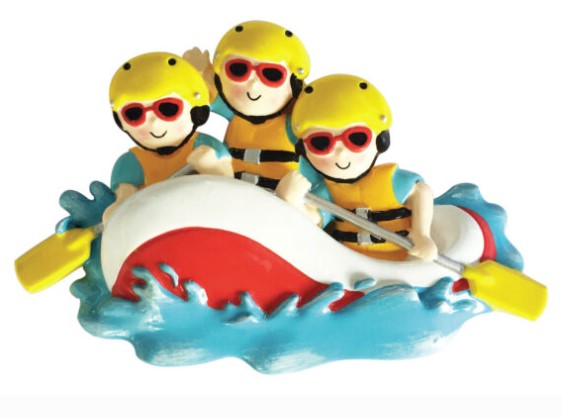 White Water Rafting Family Of 3 Personalized Christmas Ornament