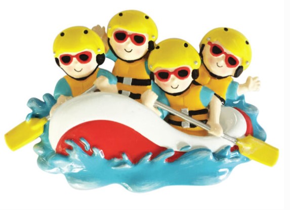 White Water Rafting Family Of 4 Personalized Christmas Ornament