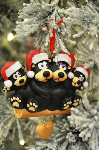 Black Bear Family of 4 Personalized Ornament