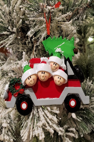 Car with 4 People Personalized Ornament