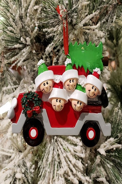 Car with 5 People Personalized Ornament
