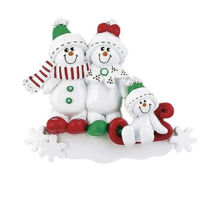 Snowman Sled Family of 3 Personalized Ornament