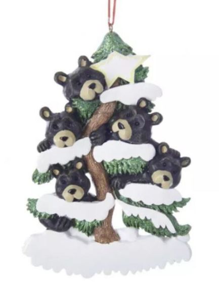 Bears in Tree Family of 5 Personalized Ornament