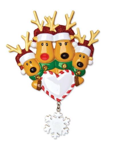 New Reindeer Family of 4 Personalized Ornament