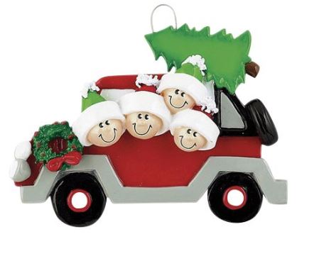 Car with 4 People Personalized Ornament