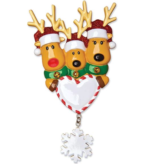 New Reindeer Family of 3 Personalized Ornament