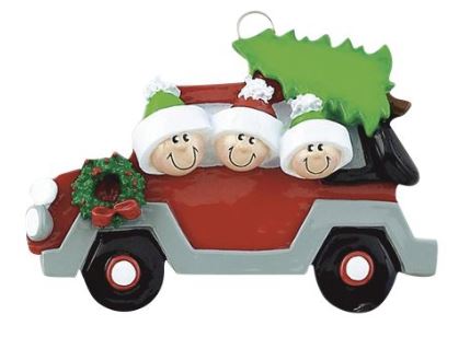 Car with 3 People Personalized Ornament