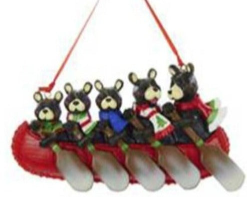 Bears in Canoe  Family of 5 Personalized Ornament