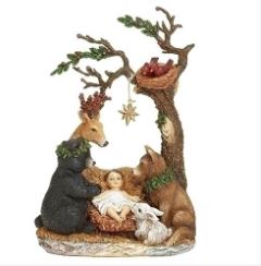 Baby Jesus with Animals Under Tree and Stars