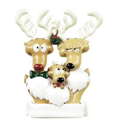 Reindeer Family of 3 Personalized Ornament