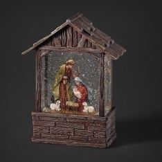 LED Swirl Wood Stable w/ Holy Family