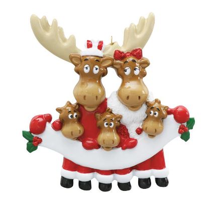 Moose Family of 5 Personalized Ornament