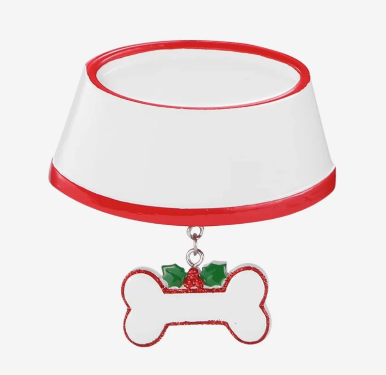Dog Bowl w/ Dangling Holiday Bone  Ornament
