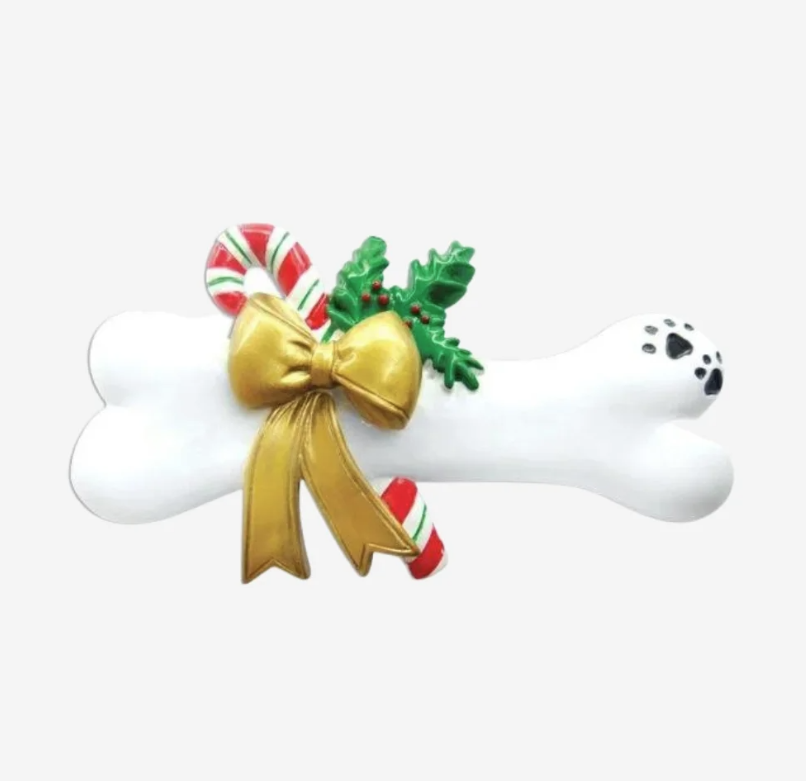 Dog Bone with Holly Personalized Christmas Ornament