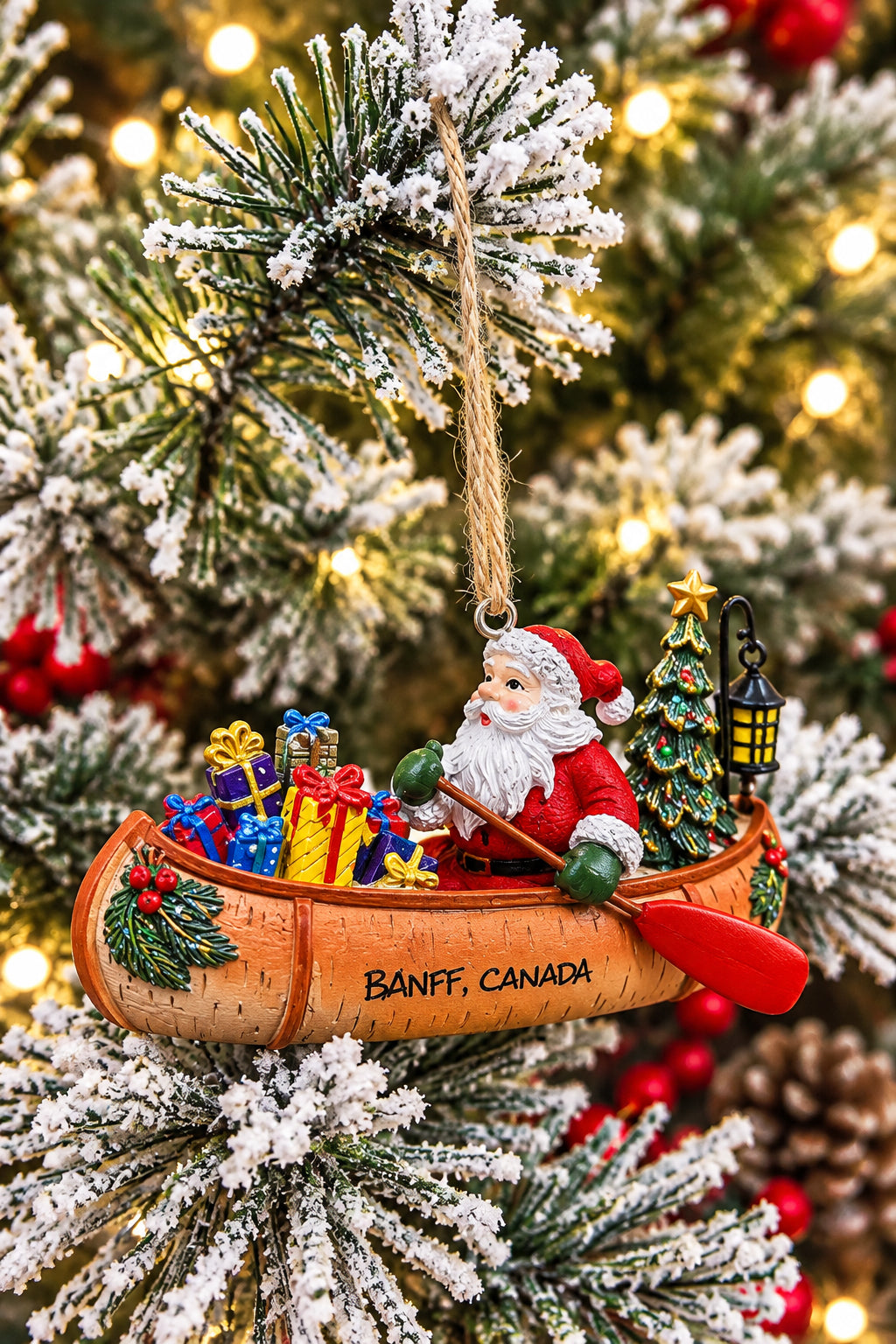 Santa in Canoe Ornament