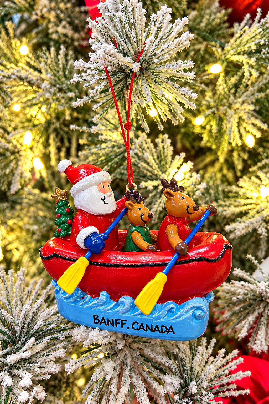Santa and Deer Raftting Ornament
