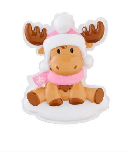 Moose Baby (Pink) Personalized Christmas Ornament