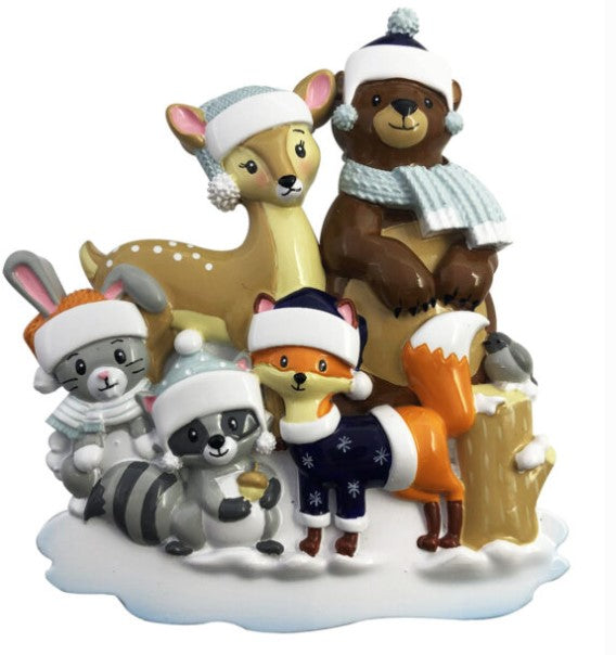 Woodland Family of 5 Personalized Ornament