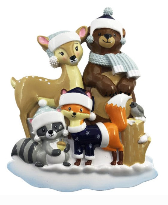 Woodland Family of 4 Personalized Ornament