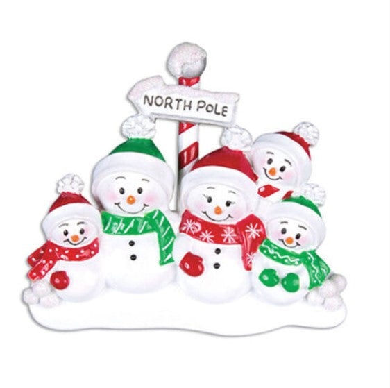 North Pole Ornament Family of 5 Personalized Ornament