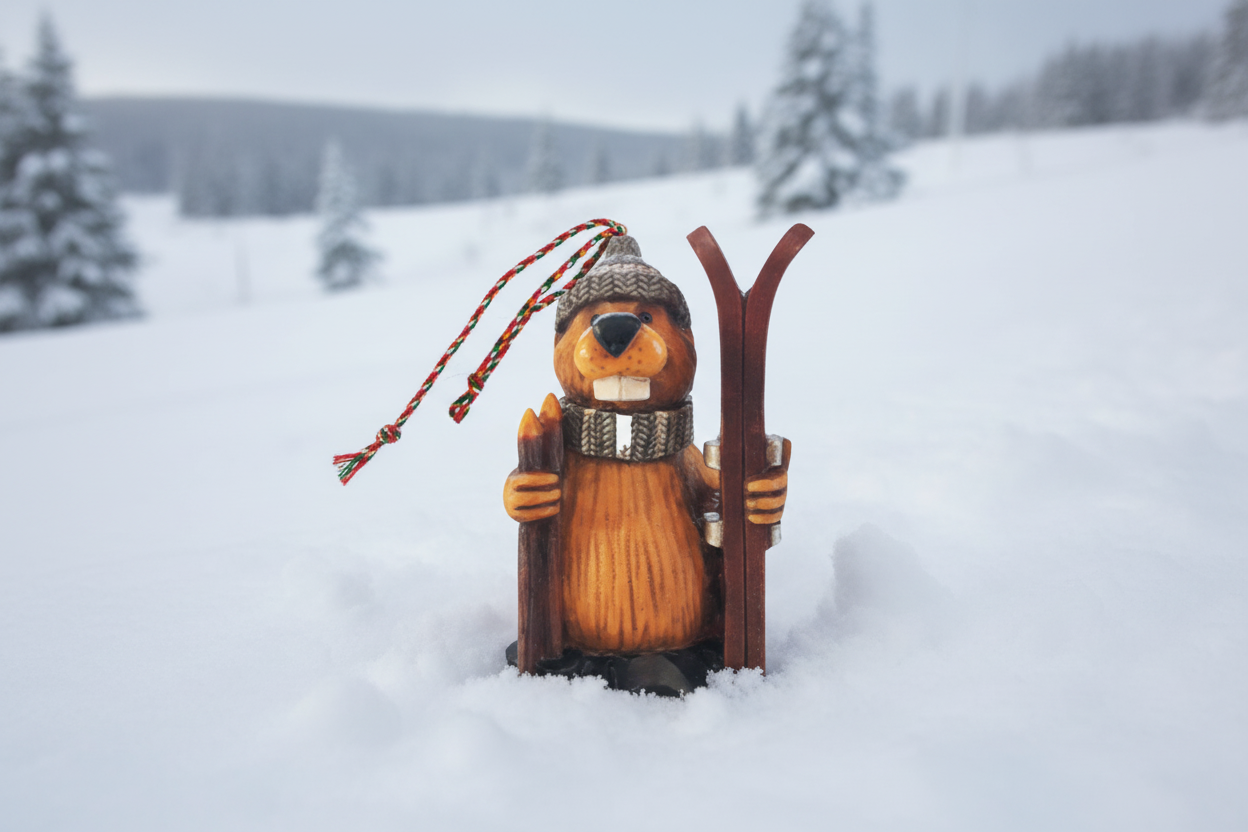 Buddy The Beaver Skiing Ornament