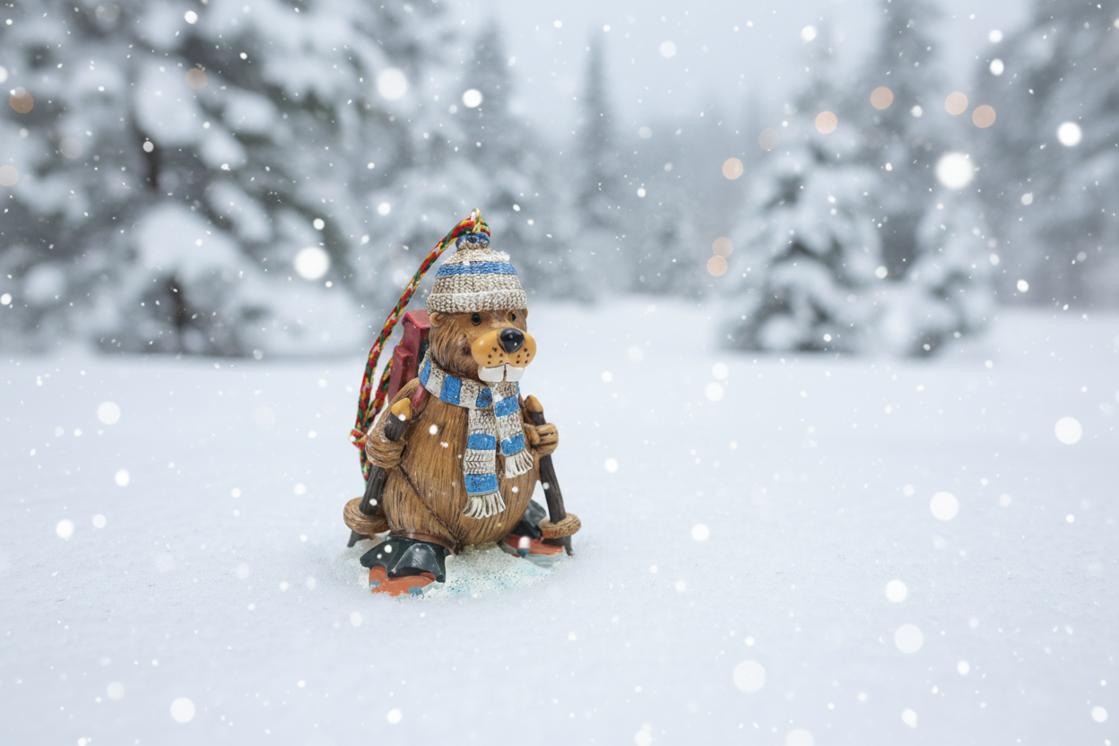 Buddy The Beaver Snowshoeing Ornament