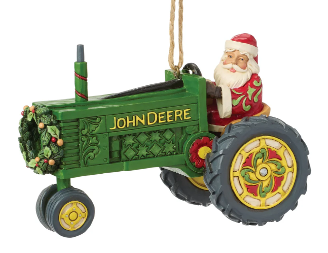 Santa John Deere Tractor Ornament
