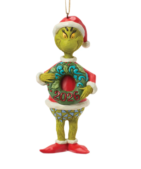 Grinch with Dated 2026 Wreath