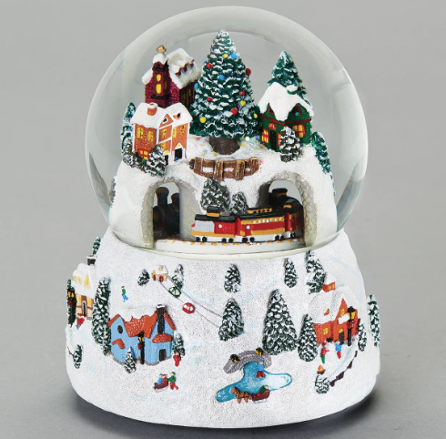 Glitterdome Musical Village with Rotating Train - "We Wish You a Merry Christmas" Tune