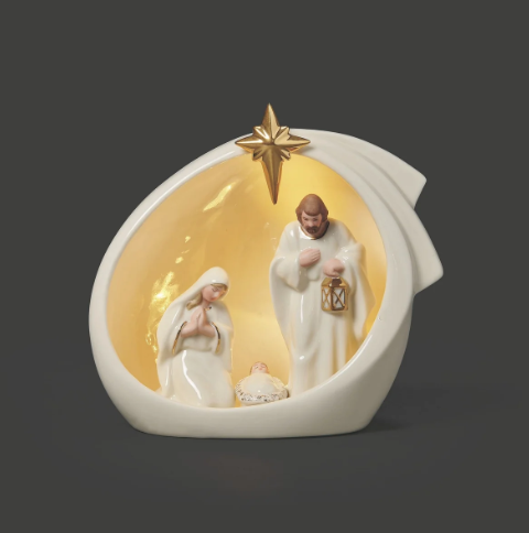 Lighted Holy Family in Cave with Shooting Star