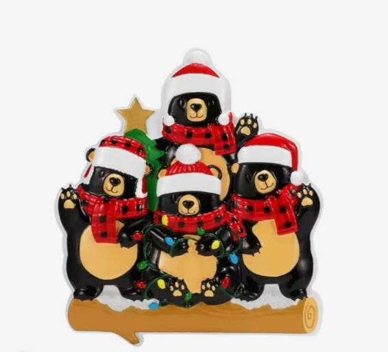 Bears with Scarf & Santa Hat Family of 4