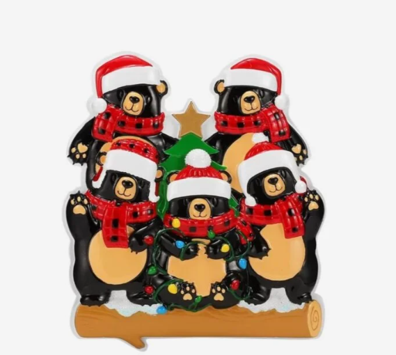 Bears with Scarf & Santa Hat Family of 5