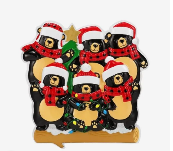 Bears with Scarf & Santa Hat Family of 6