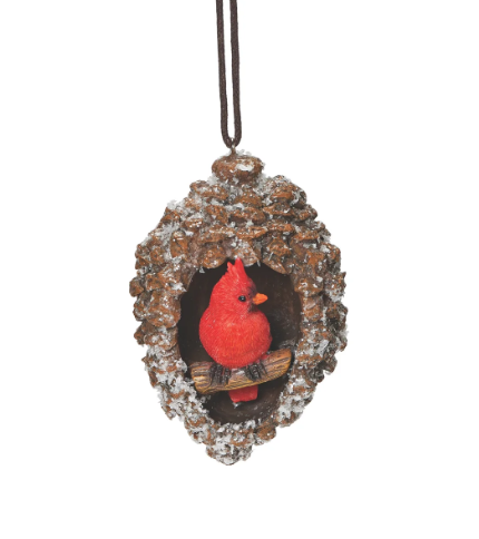 Snowy Cardinal Pinecone Ornament