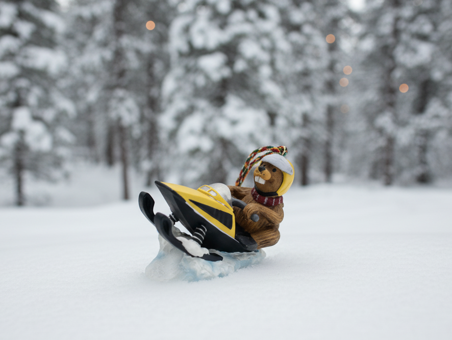 Buddy The Beaver Snowmobiling Ornament