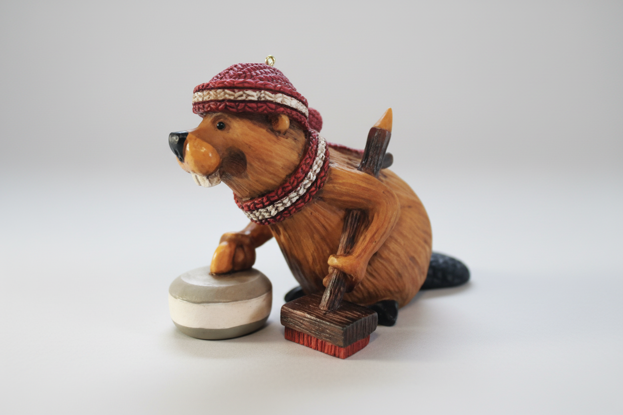 Buddy The Beaver Curling Ornament