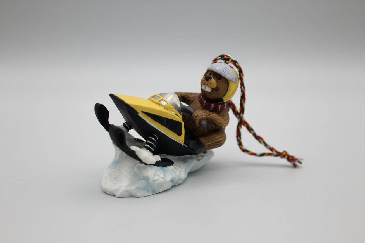 Buddy The Beaver Snowmobiling Ornament