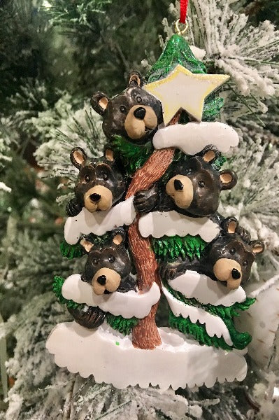 Bears in Tree Family of 5 Personalized Ornament