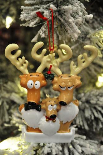 Reindeer Family of 3 Personalized Ornament