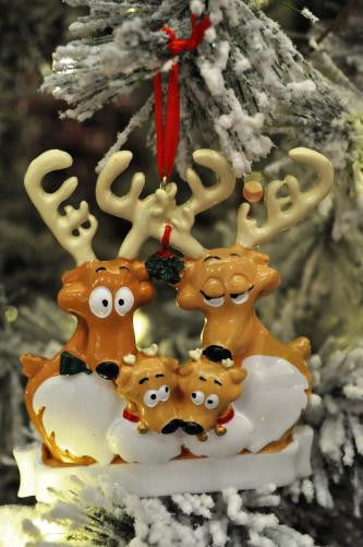 Reindeer Family of 4 Personalized Ornament