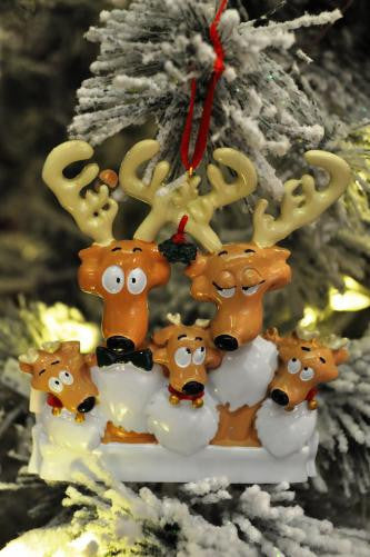 Reindeer Family of 5 Personalized Ornament