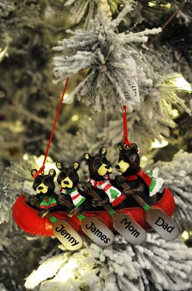 Bears in Canoe Family of 4 Personalized Ornament