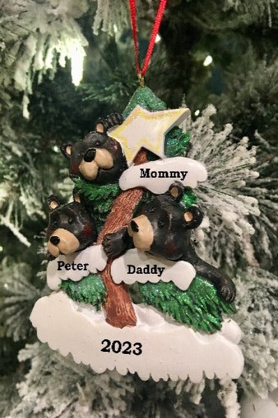 Bears in Tree Family of 3 Personalized Ornament