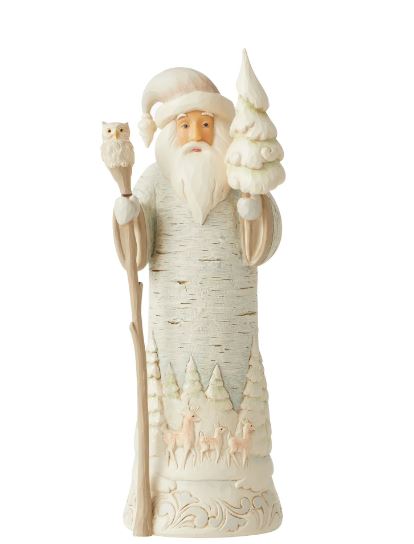 White Woodland Birch Bark Santa Figurine