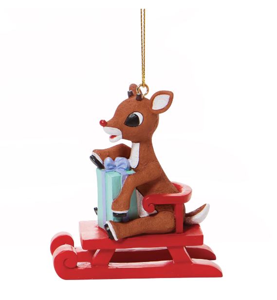 Rudolph on Red Sled Ornament
